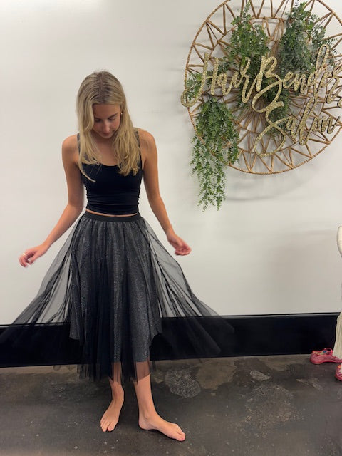 Sparkly Skirt With Mesh Overlay