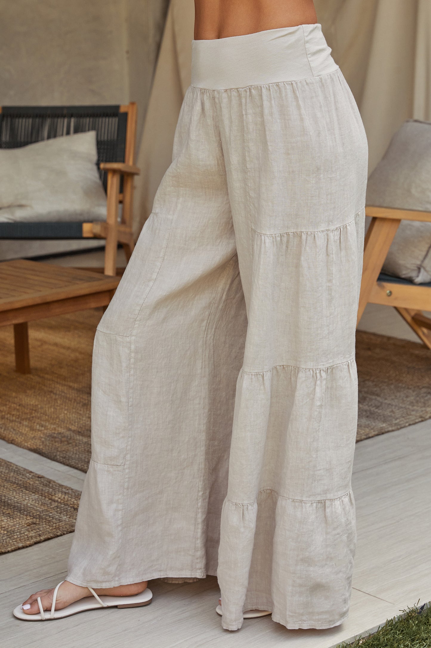 Driftwood Linen Tiered Palazzo Pants