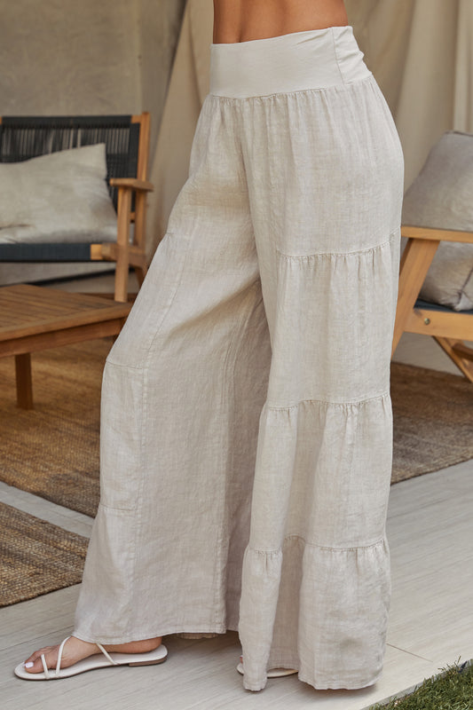 Driftwood Linen Tiered Palazzo Pants