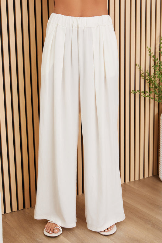 Ivory Wide-Leg Elastic Waist Pants