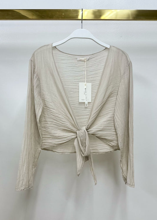 Sand Tie-Front Blouse